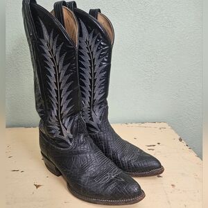 Mens Vintage Tony Lama Black Label Black Bullhide Western Boots